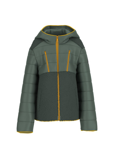 Детско зимно яке в масленозелен цвят с цветен цип Guess