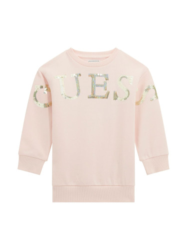 Детска рокля в цвят праскова с пайети Guess