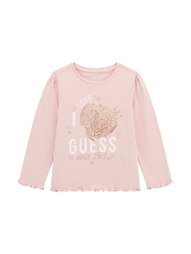 Бебешка блуза в розов цвят с щампа и лого Guess