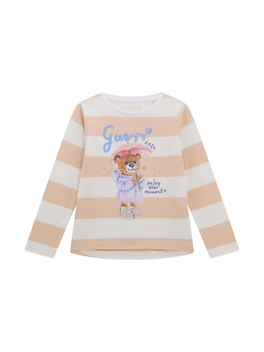 Детска блуза на райе в розов цвят с щампа Guess