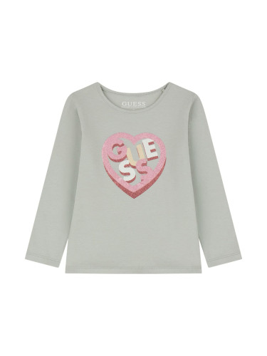 Детска блуза с дълъг ръкав в сив цвят и лого Guess