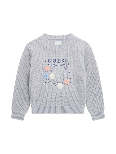 Детски пуловер в син цвят с рози и лого Guess