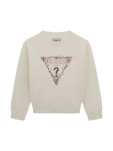 Бебешки пуловер в цвят екрю с пайетено лого Guess