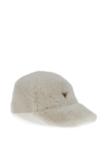 Детска плюшена шапка с козирка в цвят екрю Guess