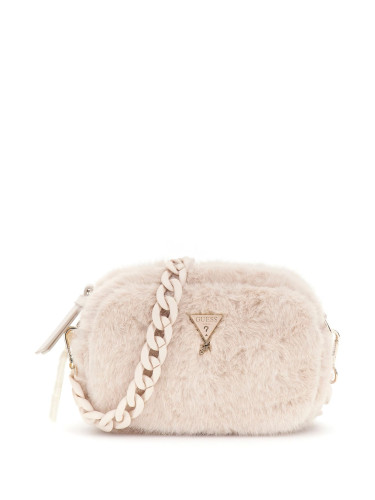 Малка пухкава чанта с дълга дръжка в бял цвят Guess