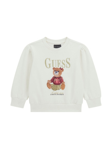 Детска блуза с дълъг ръкав с мече в екрю Guess