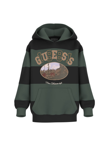Детско спортно горнище с качулка в тъмнозелен цвят Guess