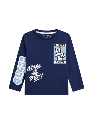 Бебешка блуза в тъмносин цвят с щампи и надписи Guess