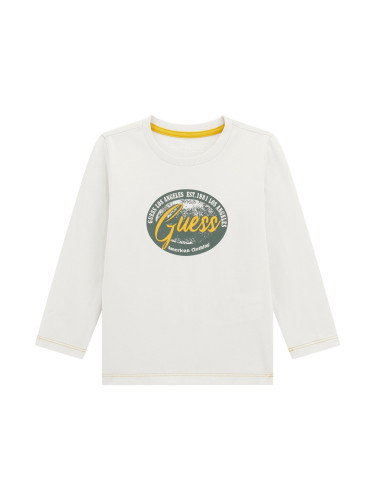 Бебешка блуза в бял цвят с щампа и лого Guess