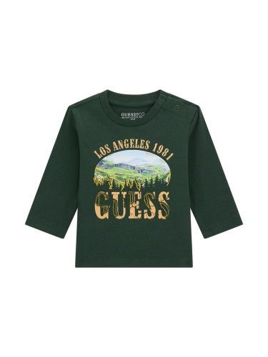 Бебешка блуза в тъмнозелен цвят с щампа и ефектно лого Guess