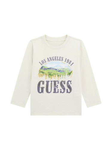 Детска блуза в бял цвят с щампа и ефектно лого Guess
