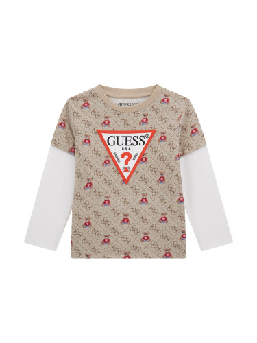Бебешка блуза в бежов цвят с щампи и лого Guess