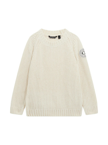 Детски пуловер в цвят екрю с пришита емблема Guess