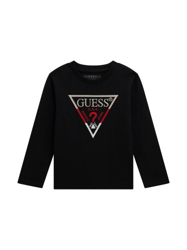 Детска блуза в черен цвят с триъгълно лого Guess