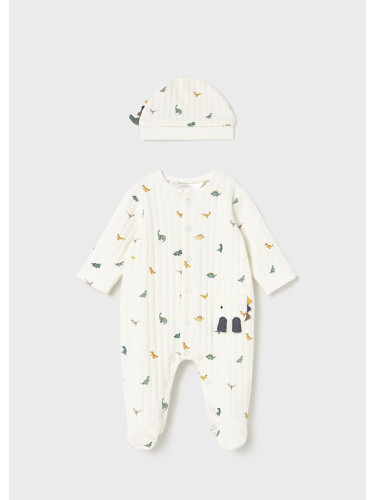 Бебешки рипсен гащеризон с динозаври в бял цвят Mayoral