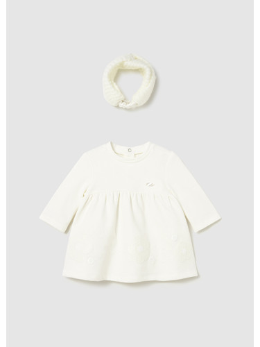 Бебешка зимна рокля в бял цвят с лента за глава от плетиво Mayoral