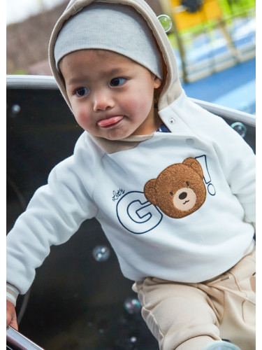Бебешки суитшърт в бял цвят с качулка и щампа на мече Mayoral