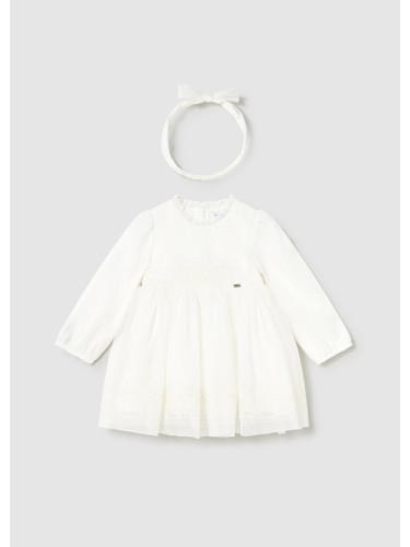 Бебешка бяла рокля в комплект с лента за глава Mayoral
