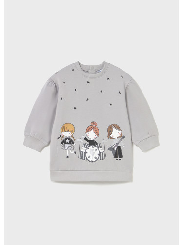 Бебешка рокля в сив цвят с ластик в талията и на ръкавите Mayoral