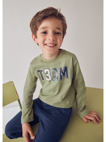 Детска блуза в зелен цвят с ефектна щампа и надпис Mayoral