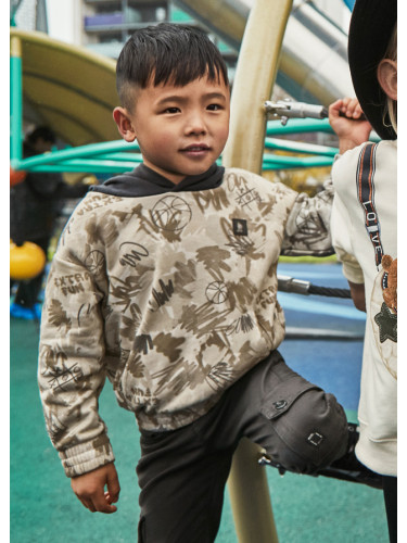 Детски суитшърт с качулка и щампи в бежов цвят Mayoral