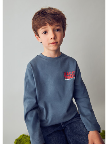 Детска блуза в тъмносин цвят с щампа и надпис Mayoral