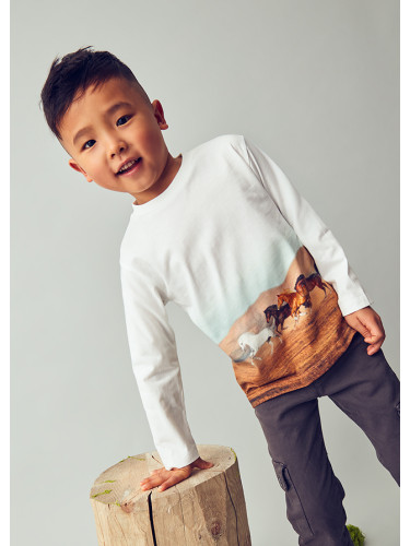 Детска блуза в бял цвят с коне Mayoral