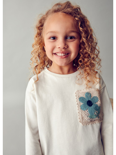 Блуза с дълъг ръкав в цвят екрю с бродерия Mayoral