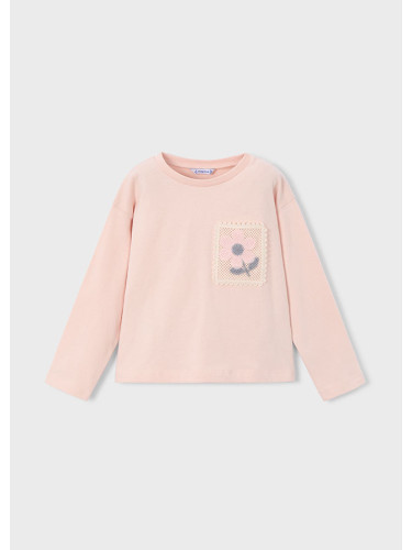 Блуза с дълъг ръкав в цвят пудра с бродерия Mayoral