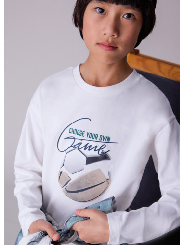 Детска бяла блуза с дълъг ръкав и щампа Mayoral