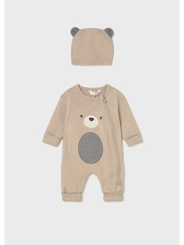 Бебешки гащеризон и шапка в бежов цвят с мече Mayoral