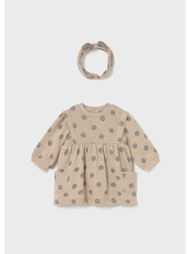 Бебешка трикотажна рокля и лента за глава в бежов цвят Mayoral