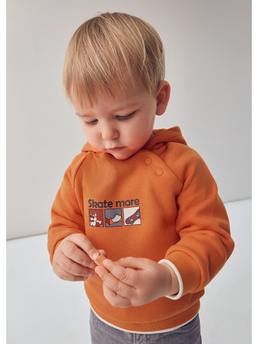 Бебешки суитшърт в оранжев цвят с качулка и щампа Mayoral