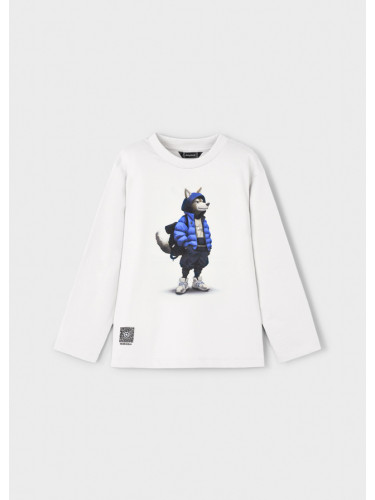 Детска блуза в бял цвят с щампа вълк Mayoral