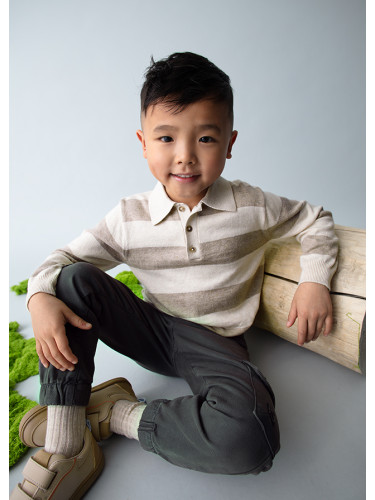 Детски пуловер на райе с яка в бежов цвят Mayoral