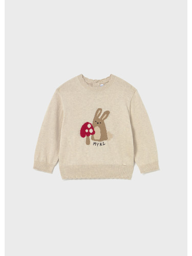 Бебешки плетен пуловер със зайче в бежов цвят Mayora