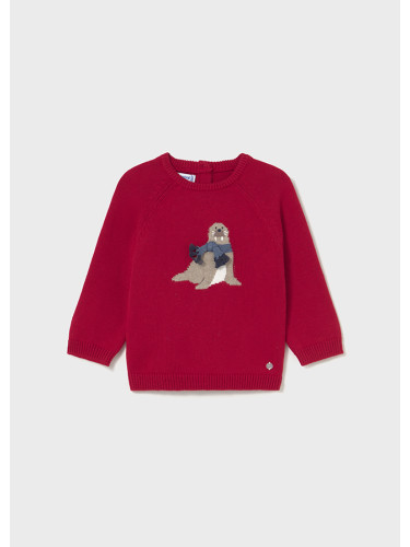 Бебешки пуловер от фино плетиво в червен цвят с бродиран морж Mayoral