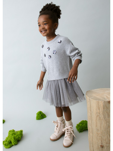 Детска комбинирана рокля с пуловер от фино плетиво в сив цвят Mayoral