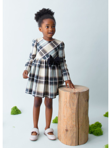 Детска вълнена рокля на многоцветено каре с панделка в талията Mayoral