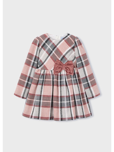Детска вълнена рокля на многоцветено каре в светли нюанси и с панделка в талията Mayoral