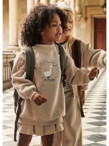 Детска ежедневна рокля в бежов цвят с ластици и щампа Mayoral  и