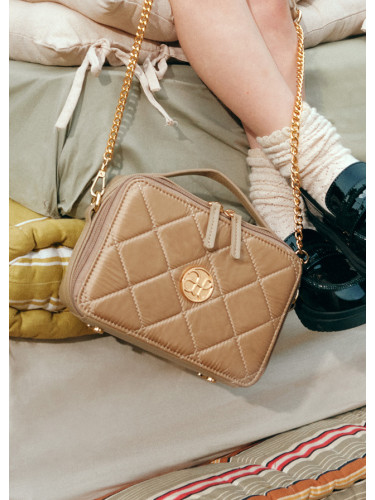 Малка детска кожена чанта със златно лого в бежов цвят Abel and Lula