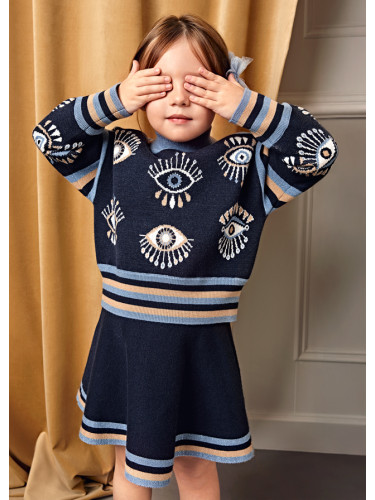 Комплект трикотажна пола с блуза с дълъг ръкав в тъмно син цвят Abel and Lula