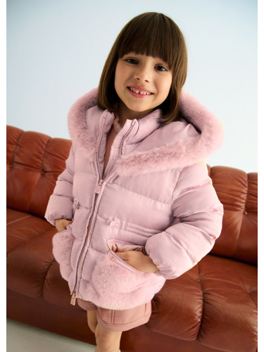 Сатинирана шуба в светлорозов цвят с пухени джобове и качулка Abel and Lula