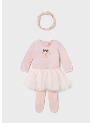 Комплект боди с фея и пола с чорапогащник в бебешко розово Mayoral kids