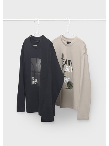 Детски комплект от две блузи с дълъг ръкав в бежово и черно  Mayoral