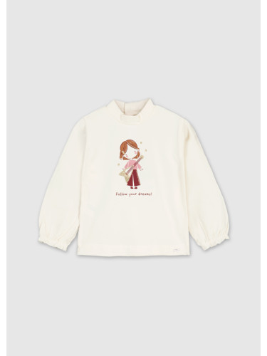 Бебешка блуза полуполо в цвят екрю с щампа Mayoral