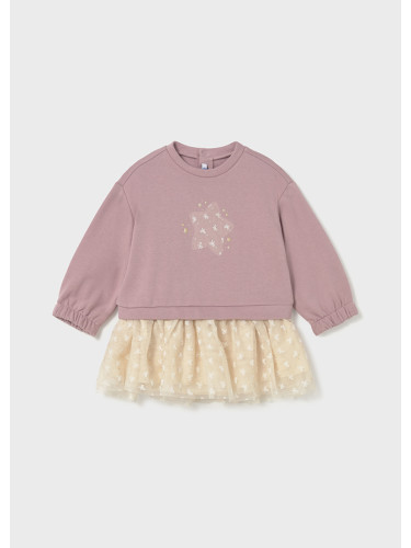 Комбинирана рокля от трикотажна горна част в розов цвят и тюлена пола Mayoral