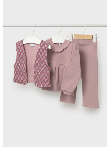 Бебешки комплект от три части в розово с пухен елек Mayoral