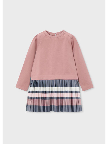 Рокля с дълъг ръкав и плисирана долна част в розов цвят Mayoral